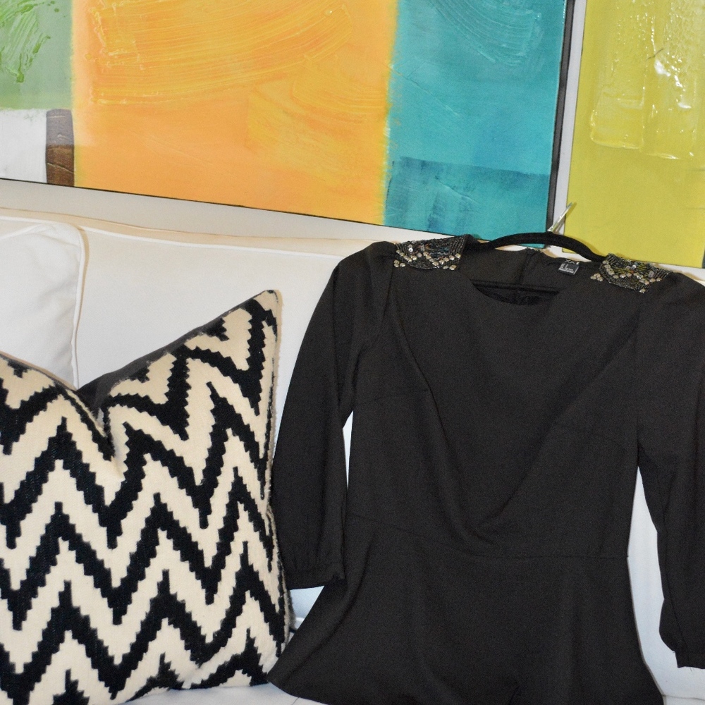 Black Peplum Top with Sequin Detail